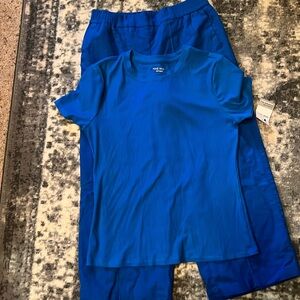 Nine West OCEAN BLUE Pull-On Crop linen Pants and matching ribbed top